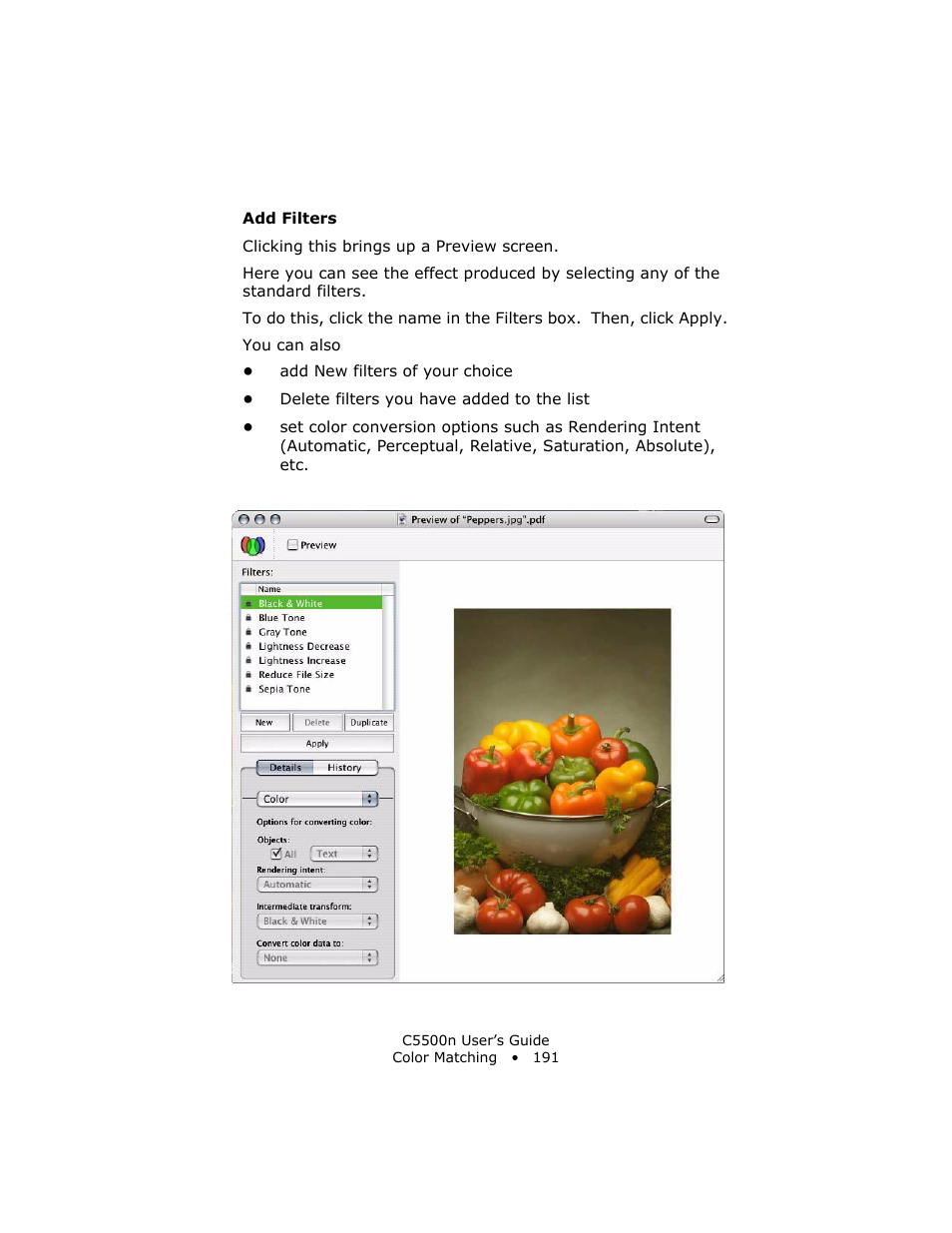 Add filters | Oki C 5500n User Manual | Page 191 / 250