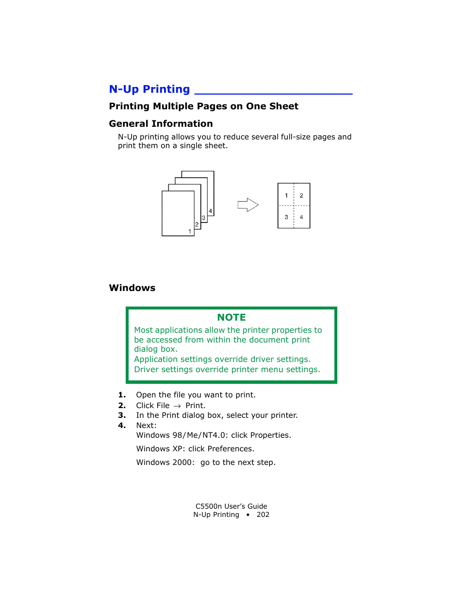 N-up printing, General information, Windows | Oki C 5500n User Manual | Page 202 / 250
