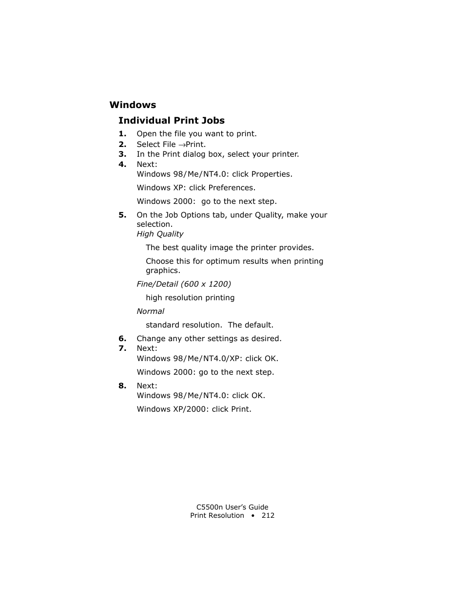 Individual print jobs | Oki C 5500n User Manual | Page 212 / 250