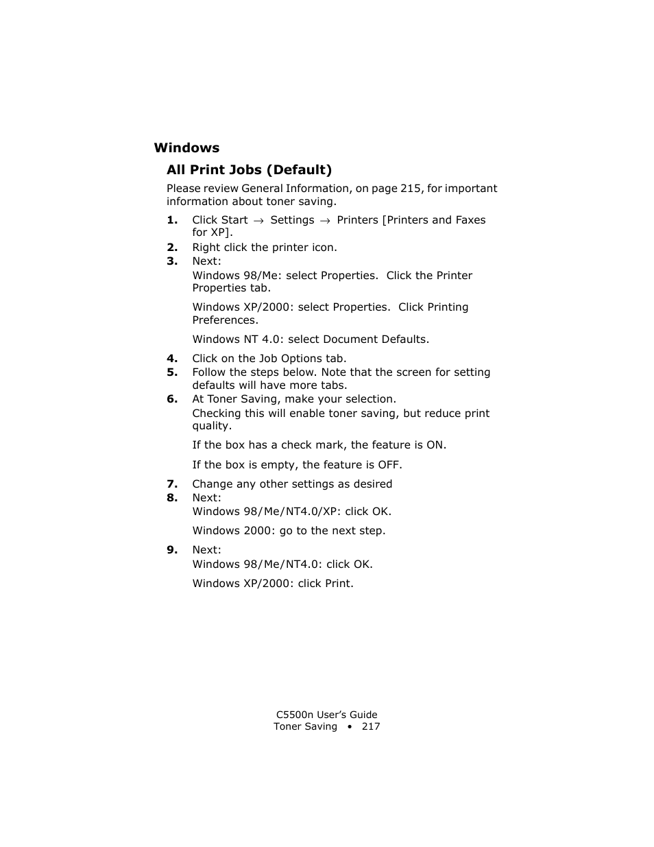 All print jobs (default) | Oki C 5500n User Manual | Page 217 / 250