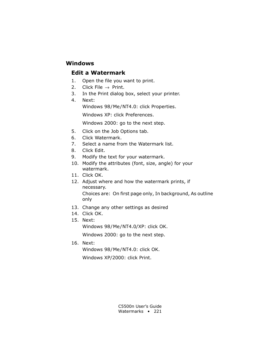 Edit a watermark | Oki C 5500n User Manual | Page 221 / 250