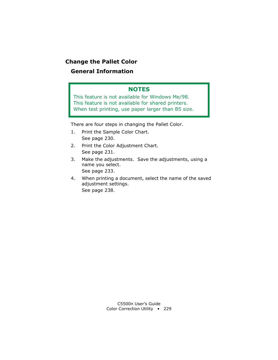 Change the pallet color, General information | Oki C 5500n User Manual | Page 229 / 250