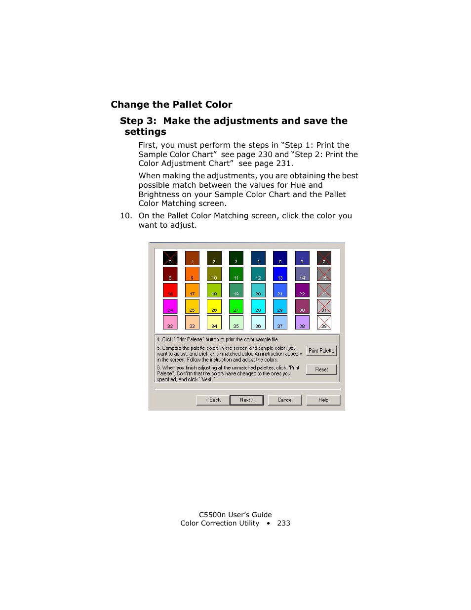 Step 3: make the adjustments and save the settings | Oki C 5500n User Manual | Page 233 / 250