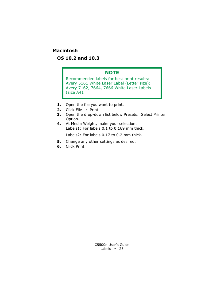 Macintosh, Os 10.2 and 10.3 | Oki C 5500n User Manual | Page 25 / 250