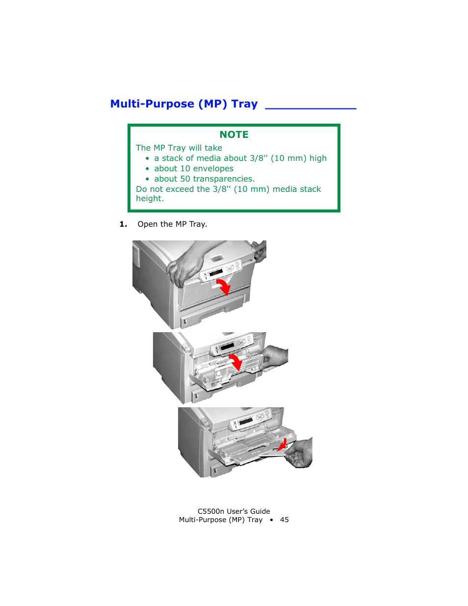 Multi-purpose (mp) tray | Oki C 5500n User Manual | Page 45 / 250