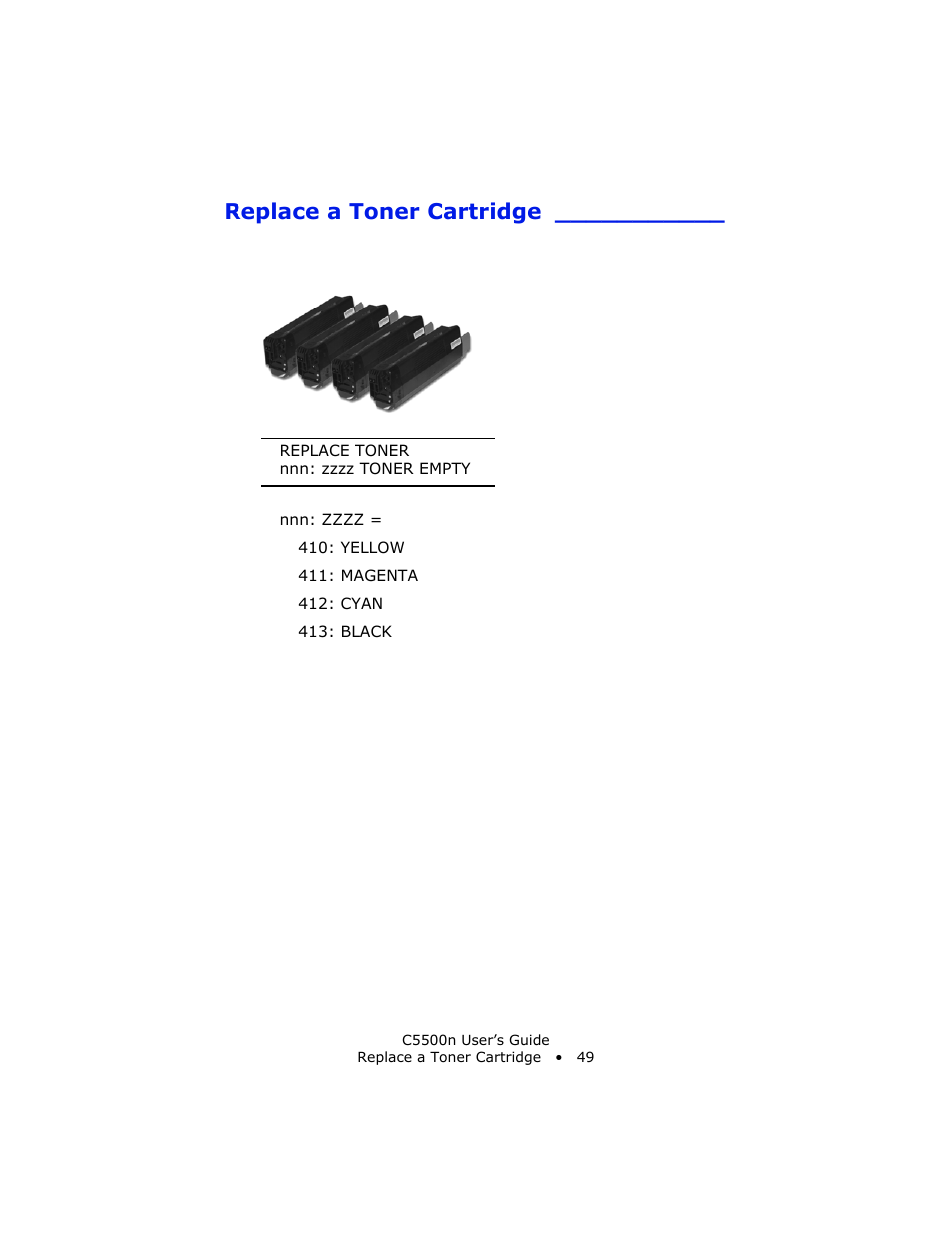 Replace a toner cartridge | Oki C 5500n User Manual | Page 49 / 250