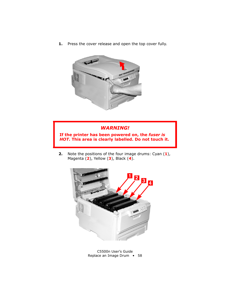 Warning | Oki C 5500n User Manual | Page 58 / 250