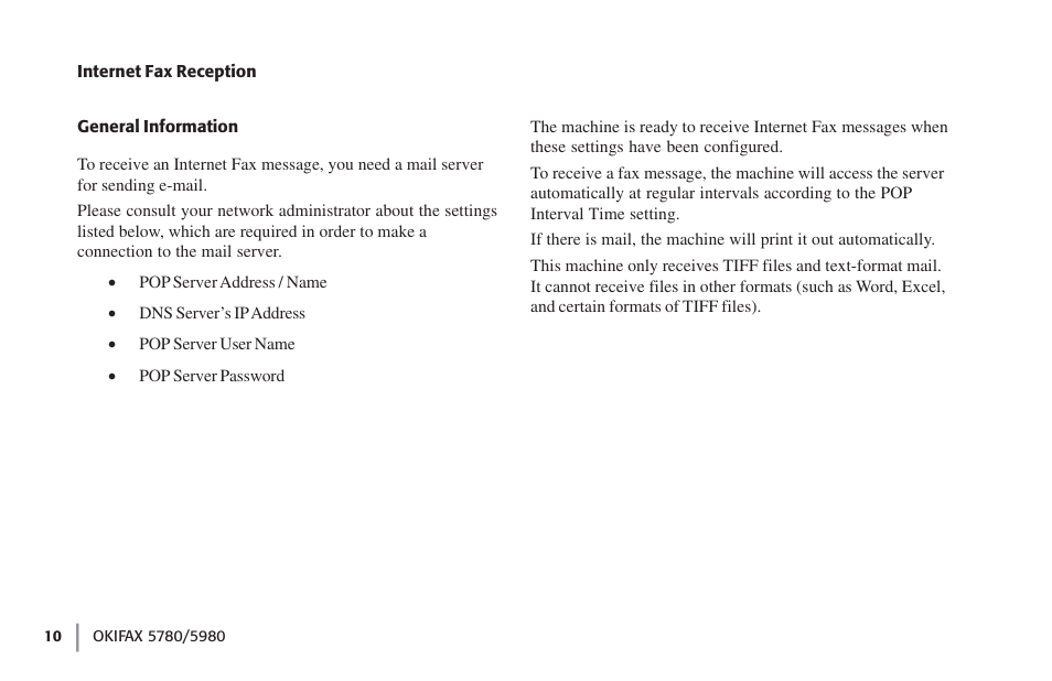 Internet fax reception | Oki FAX 5780 User Manual | Page 10 / 114