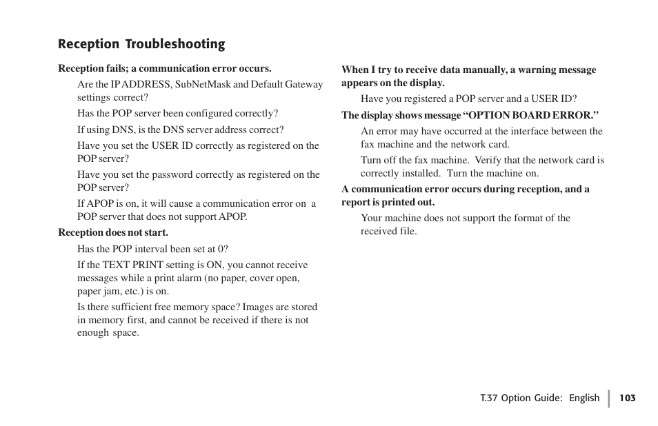 Reception troubleshooting | Oki FAX 5780 User Manual | Page 103 / 114