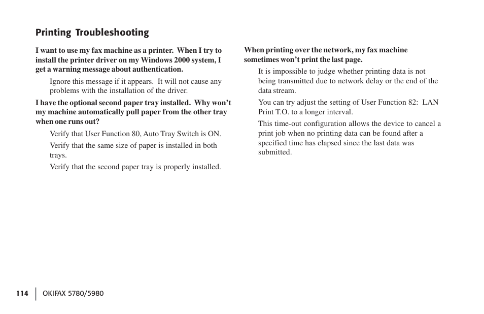 Printing troubleshooting | Oki FAX 5780 User Manual | Page 114 / 114