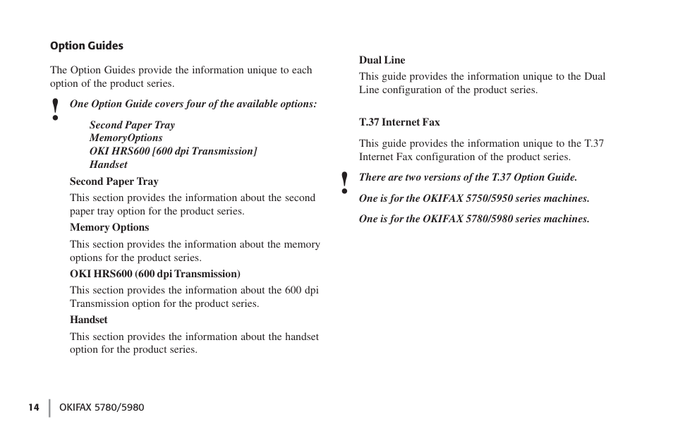 Option guides | Oki FAX 5780 User Manual | Page 14 / 114