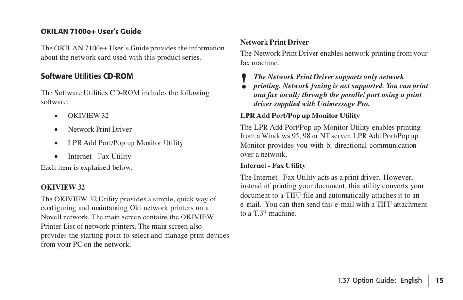 Okilan 7100e+ user's guide, Software utilities cd-rom | Oki FAX 5780 User Manual | Page 15 / 114