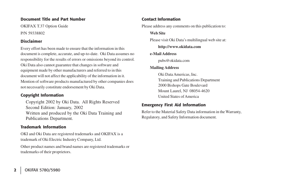 Oki FAX 5780 User Manual | Page 2 / 114