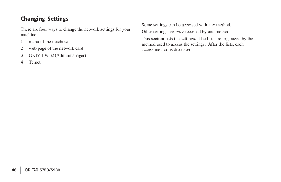 Changing settings | Oki FAX 5780 User Manual | Page 46 / 114