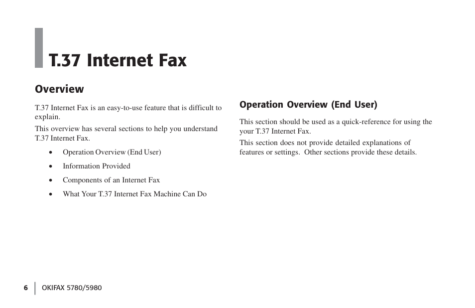 T.37 internet fax, Overview | Oki FAX 5780 User Manual | Page 6 / 114