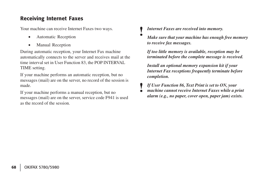 Receiving internet faxes | Oki FAX 5780 User Manual | Page 68 / 114