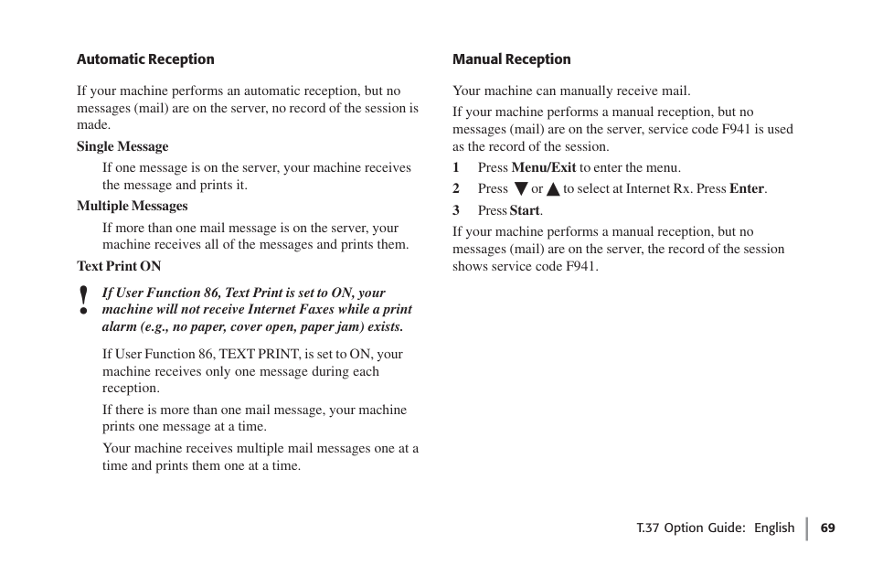 Automatic reception, Manual reception, Automatic reception manual reception | Oki FAX 5780 User Manual | Page 69 / 114