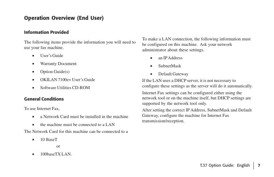 Operation overview (end user), Information provided, General conditions | Information provided general conditions | Oki FAX 5780 User Manual | Page 7 / 114