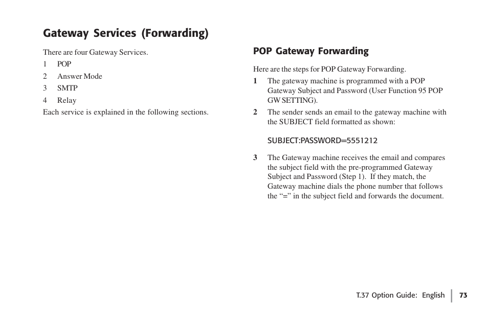 Gateway services (forwarding), Pop gateway forwarding | Oki FAX 5780 User Manual | Page 73 / 114
