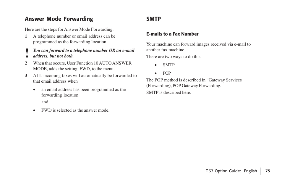 Answer mode forwarding, Smtp, E-mails to a fax number | Answer mode forwarding smtp | Oki FAX 5780 User Manual | Page 75 / 114