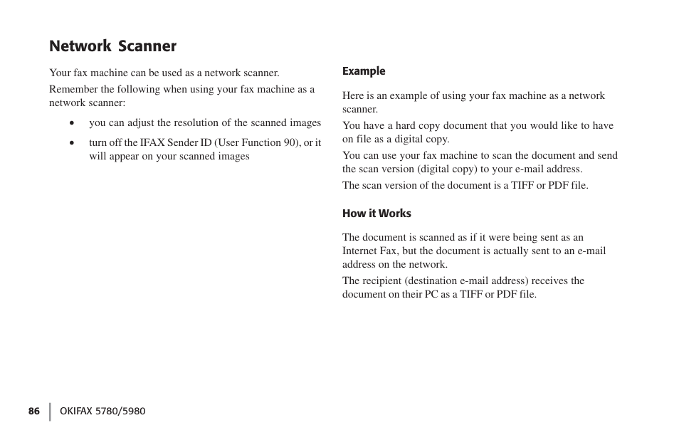 Network scanner, Example, How it works | Example how it works | Oki FAX 5780 User Manual | Page 86 / 114