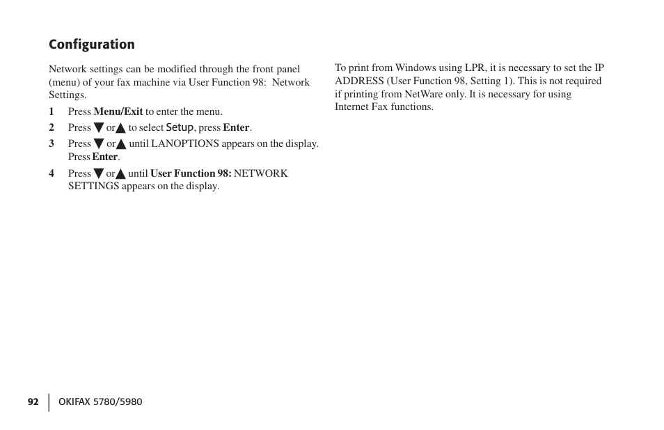 Configuration | Oki FAX 5780 User Manual | Page 92 / 114