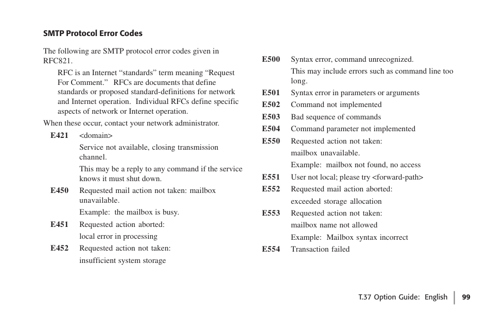 Smtp protocol error codes | Oki FAX 5780 User Manual | Page 99 / 114