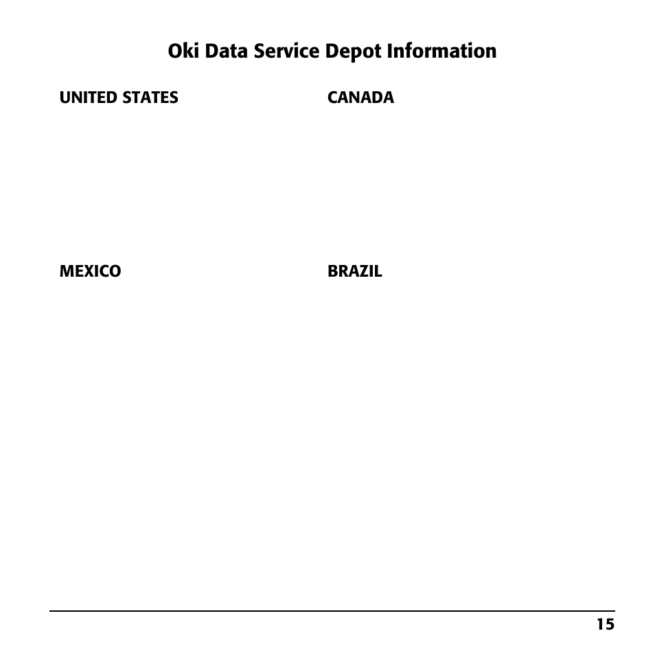 Oki data service depot information | Oki 70037601 User Manual | Page 15 / 16