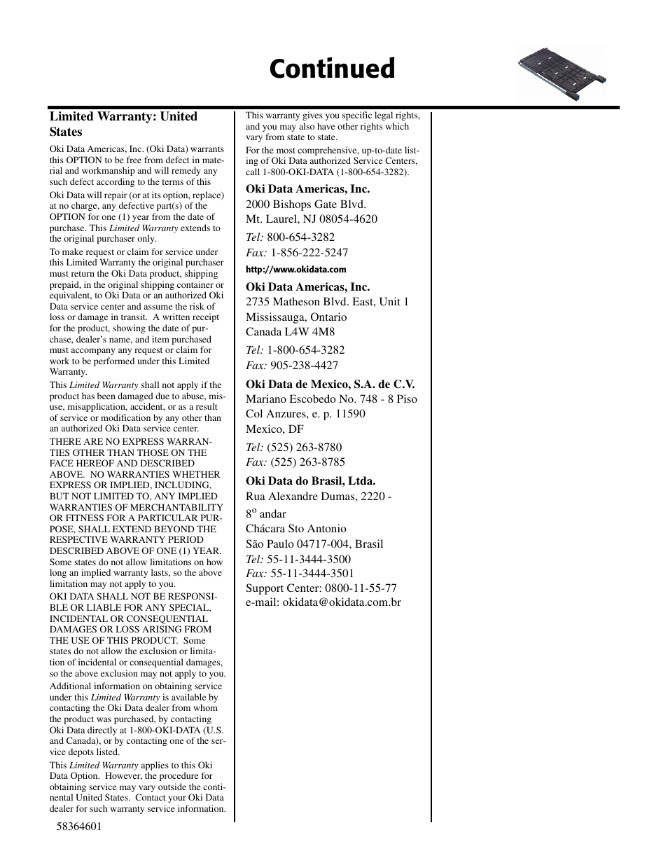 Limited warranty: united states, Continued | Oki 7300 User Manual | Page 2 / 2