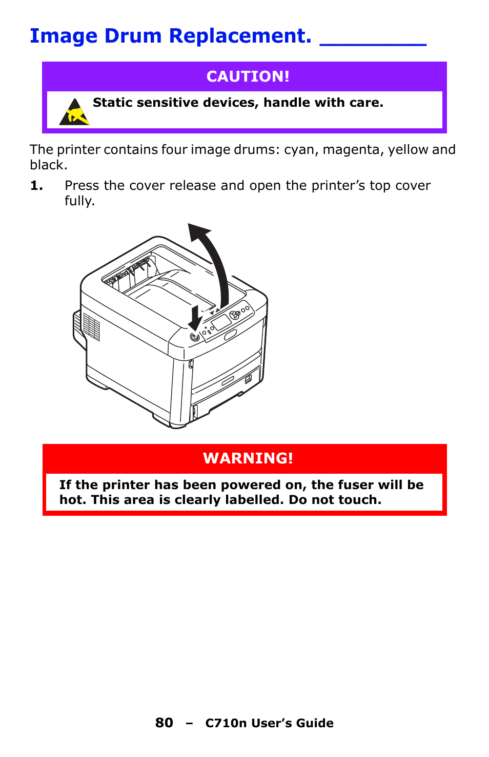 Image drum replacement | Oki C710n User Manual | Page 80 / 101
