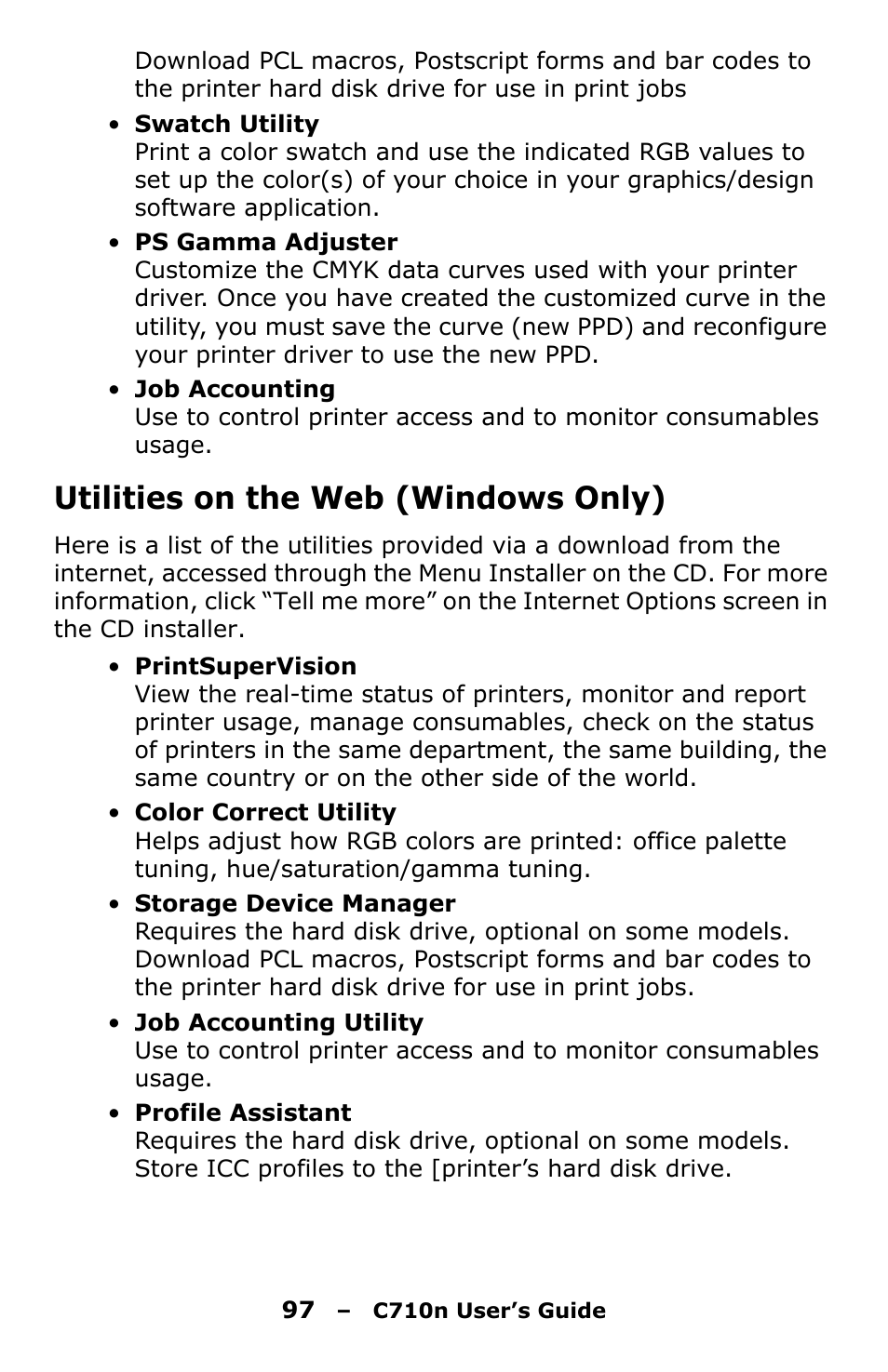 Utilities on the web (windows only) | Oki C710n User Manual | Page 97 / 101
