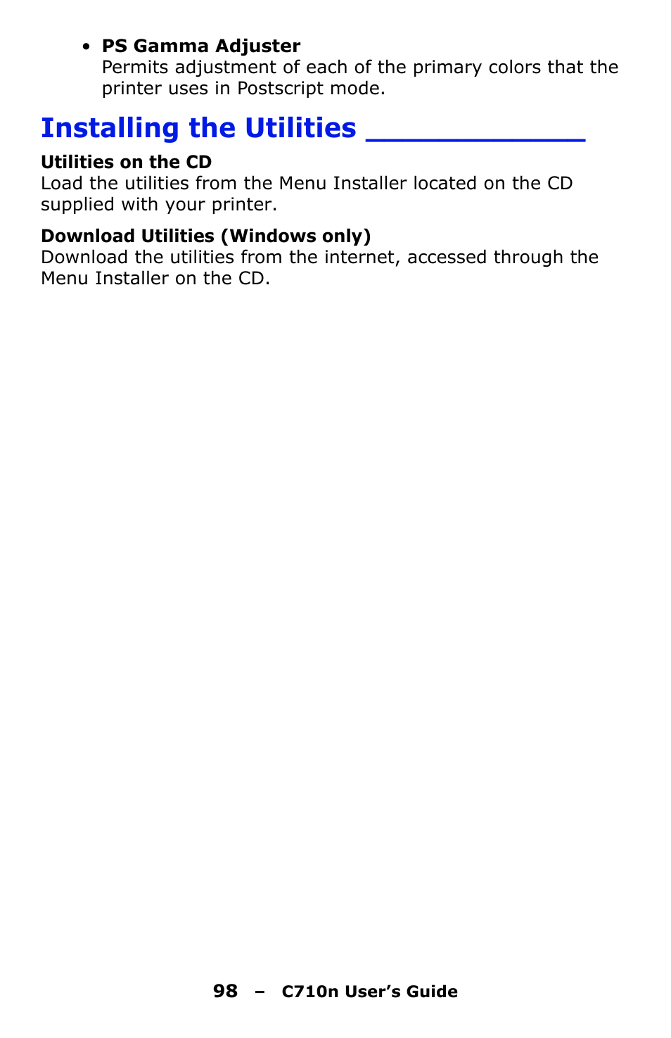 Installing the utilities | Oki C710n User Manual | Page 98 / 101