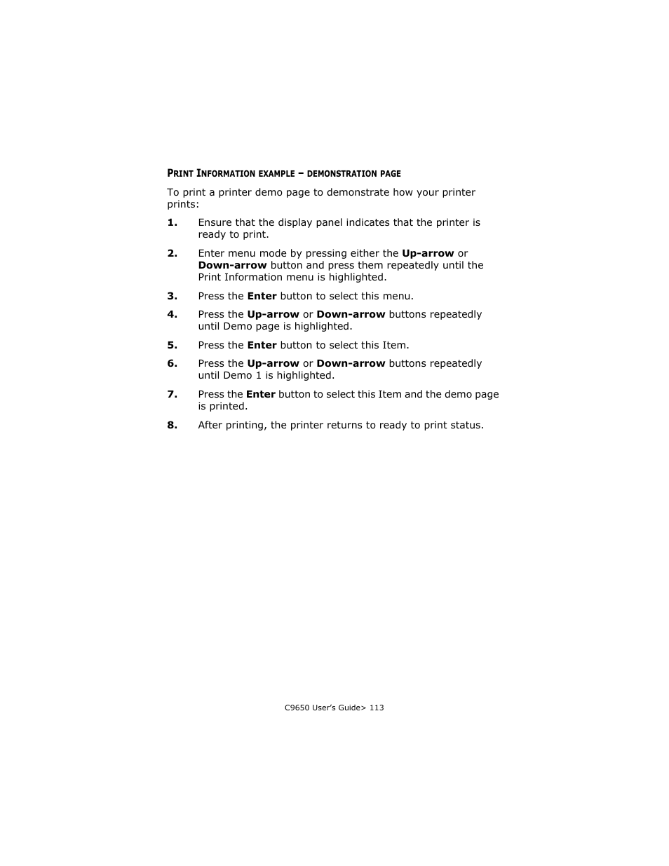 Print information example – demonstration | Oki C 9650dn User Manual | Page 113 / 126