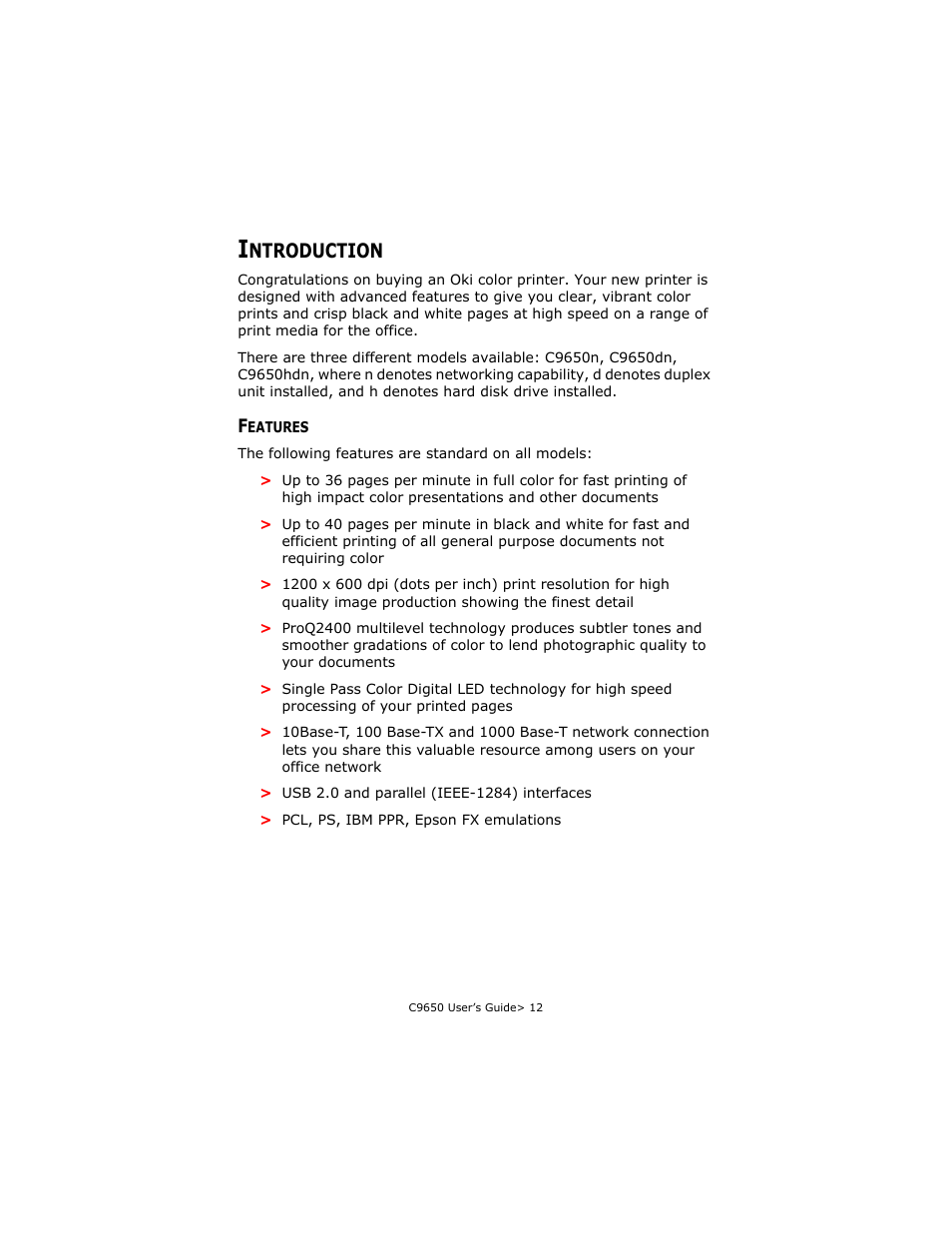 Introduction, Features, Ntroduction | Oki C 9650dn User Manual | Page 12 / 126