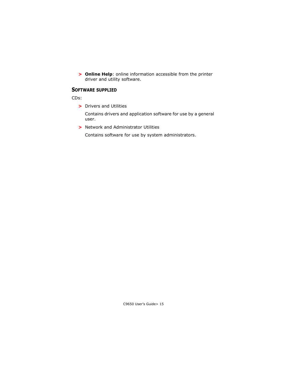 Software supplied | Oki C 9650dn User Manual | Page 15 / 126