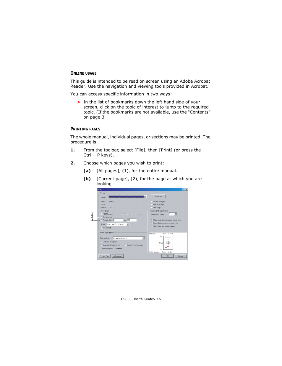 Online usage | Oki C 9650dn User Manual | Page 16 / 126