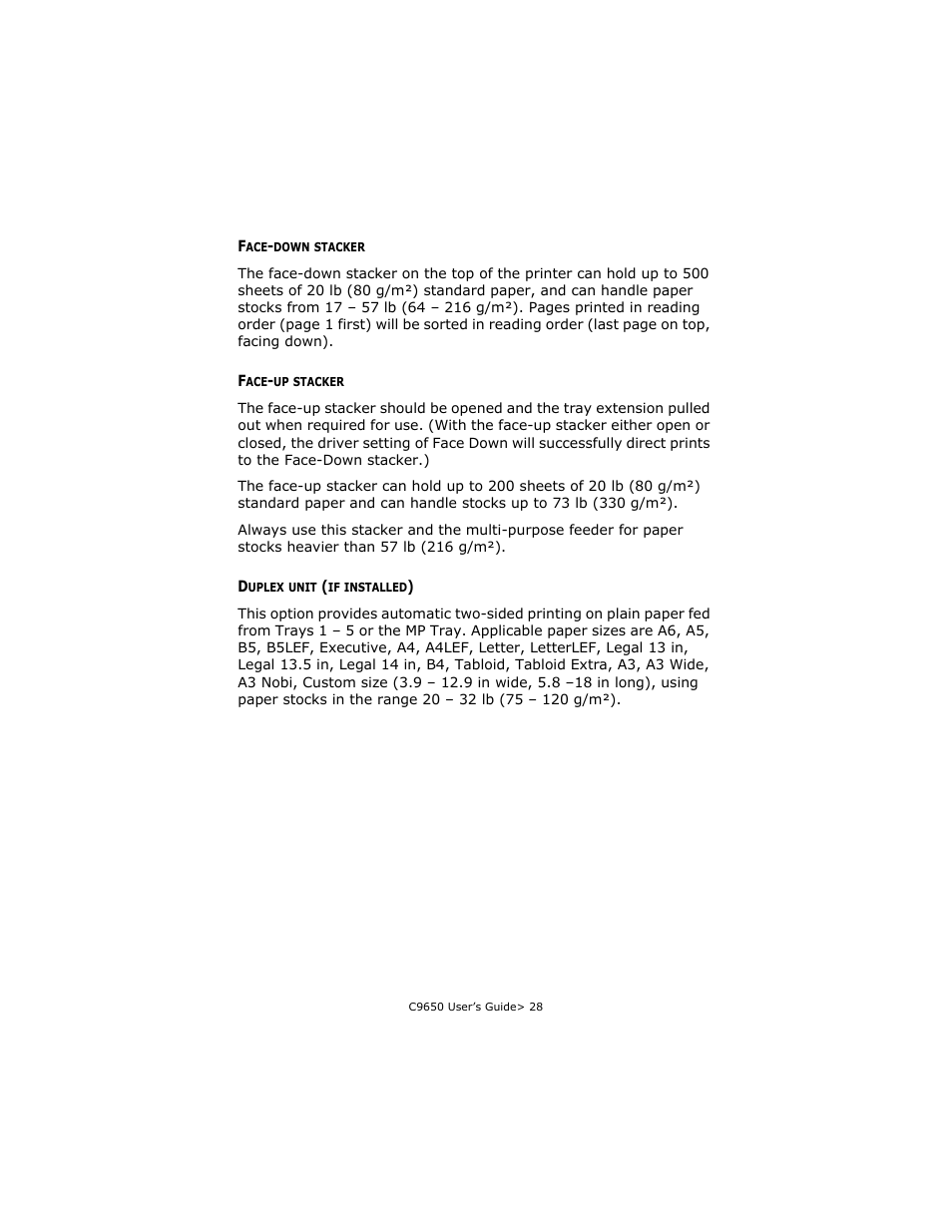 Face-down stacker, Face-up stacker, Duplex unit (if installed) | Oki C 9650dn User Manual | Page 28 / 126