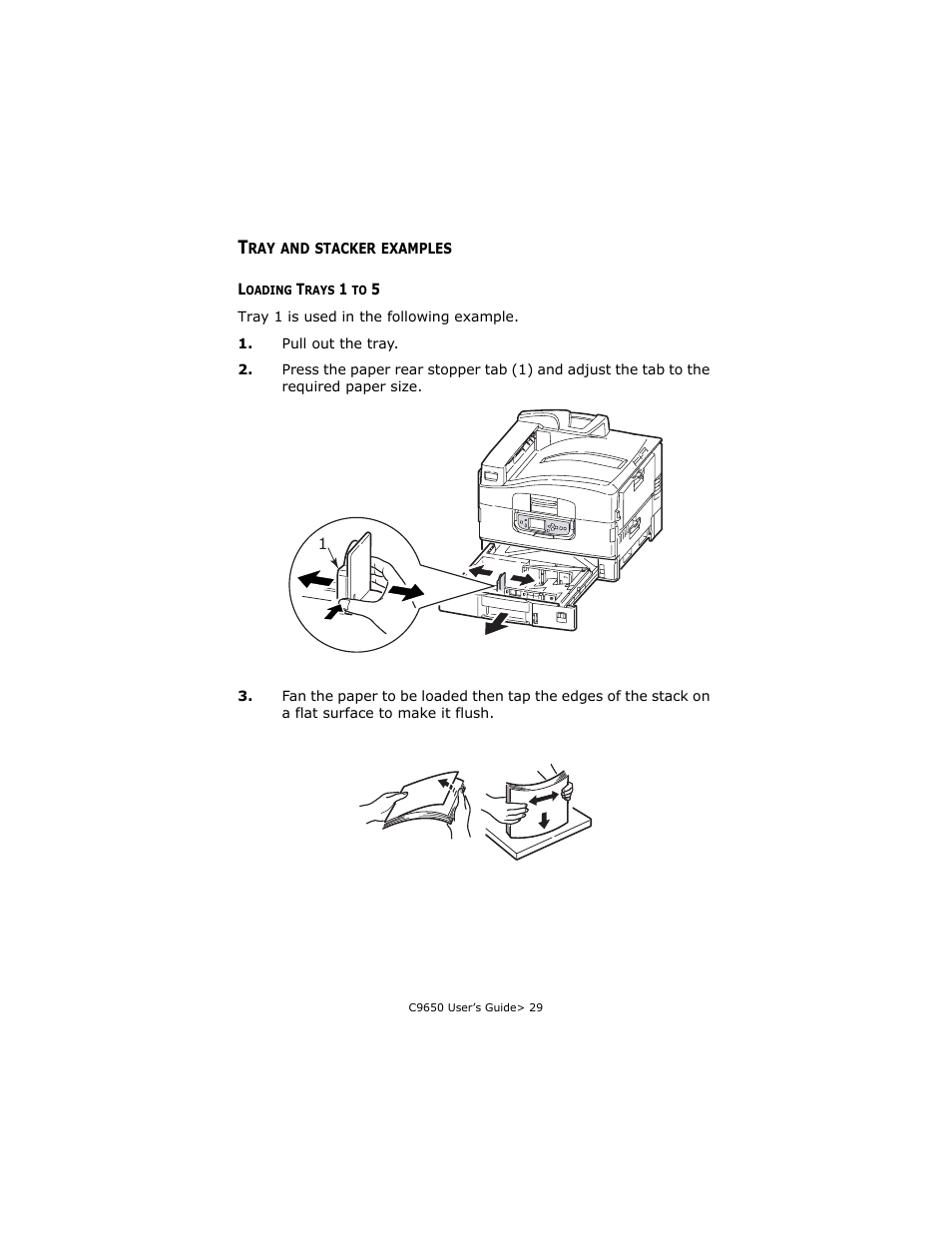 Tray and stacker examples, Loading trays 1 to 5 | Oki C 9650dn User Manual | Page 29 / 126