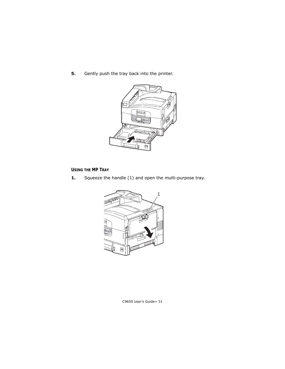 Using the mp tray | Oki C 9650dn User Manual | Page 31 / 126