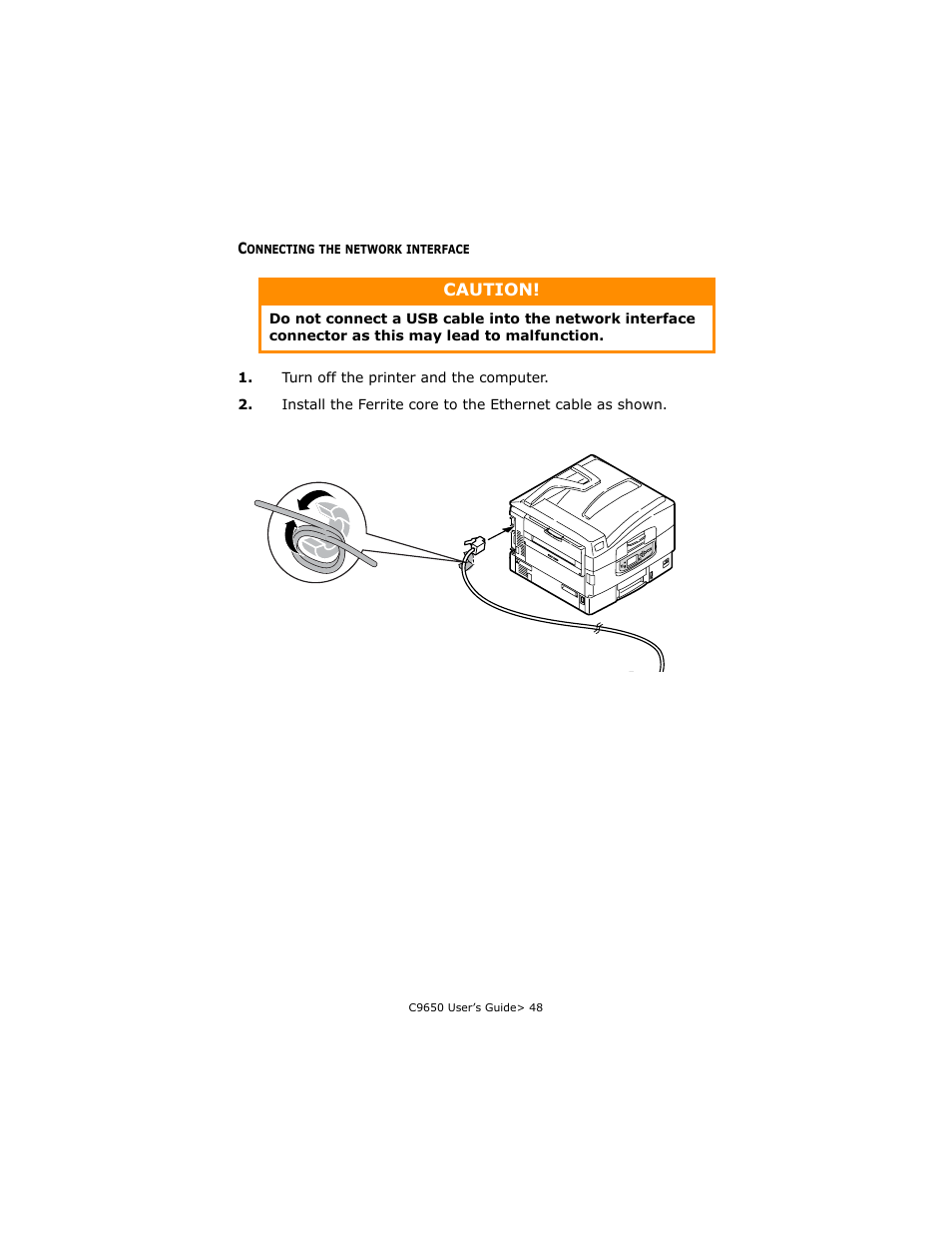 Connecting the network interface | Oki C 9650dn User Manual | Page 48 / 126