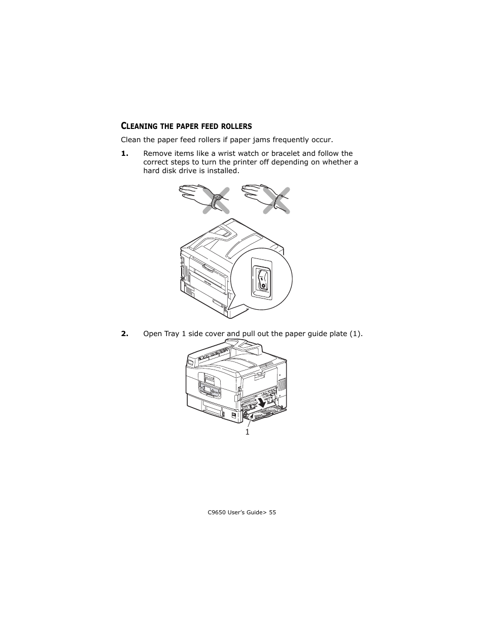 Cleaning the paper feed rollers | Oki C 9650dn User Manual | Page 55 / 126