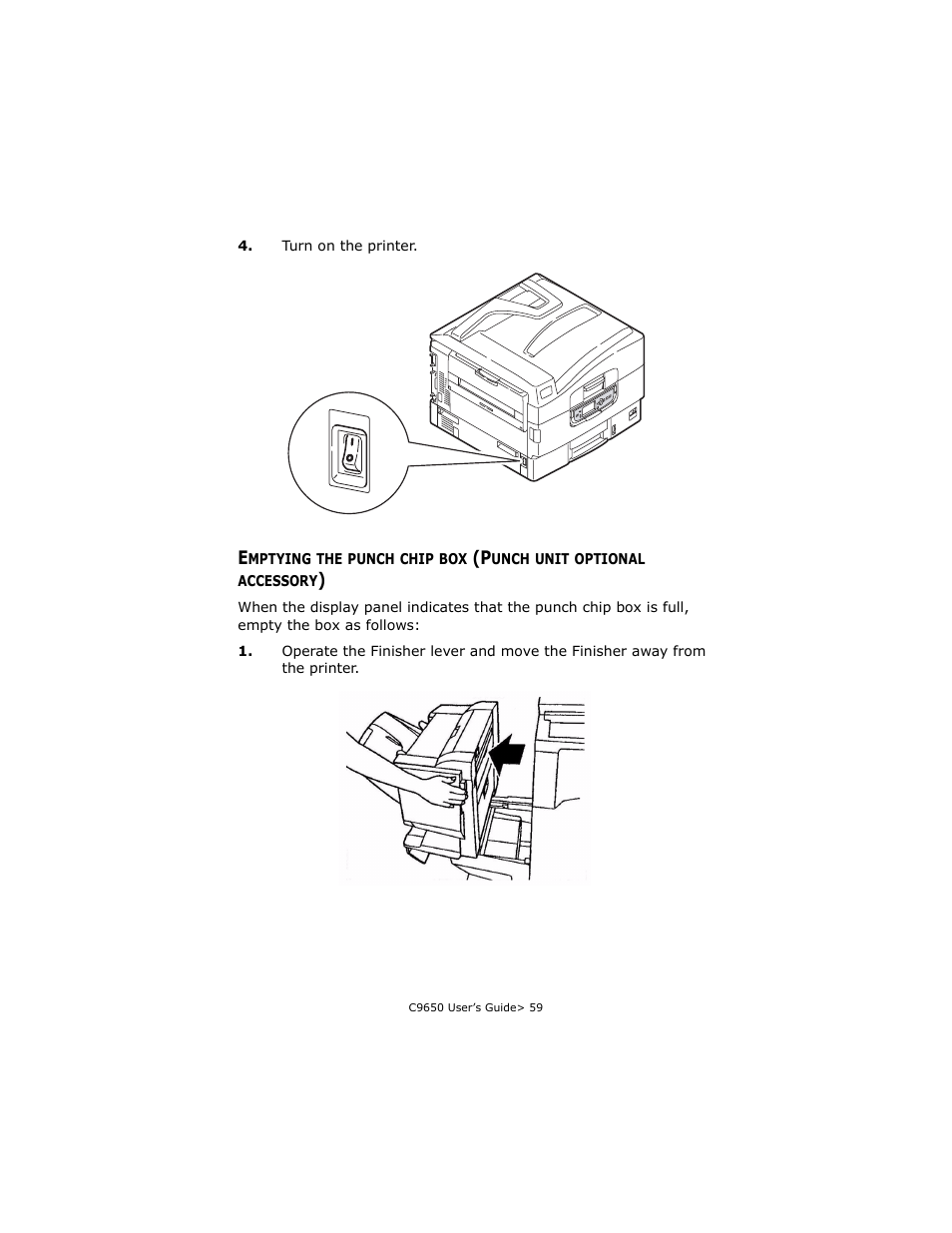 Emptying the punch chip box (punch unit, Optional accessory) | Oki C 9650dn User Manual | Page 59 / 126