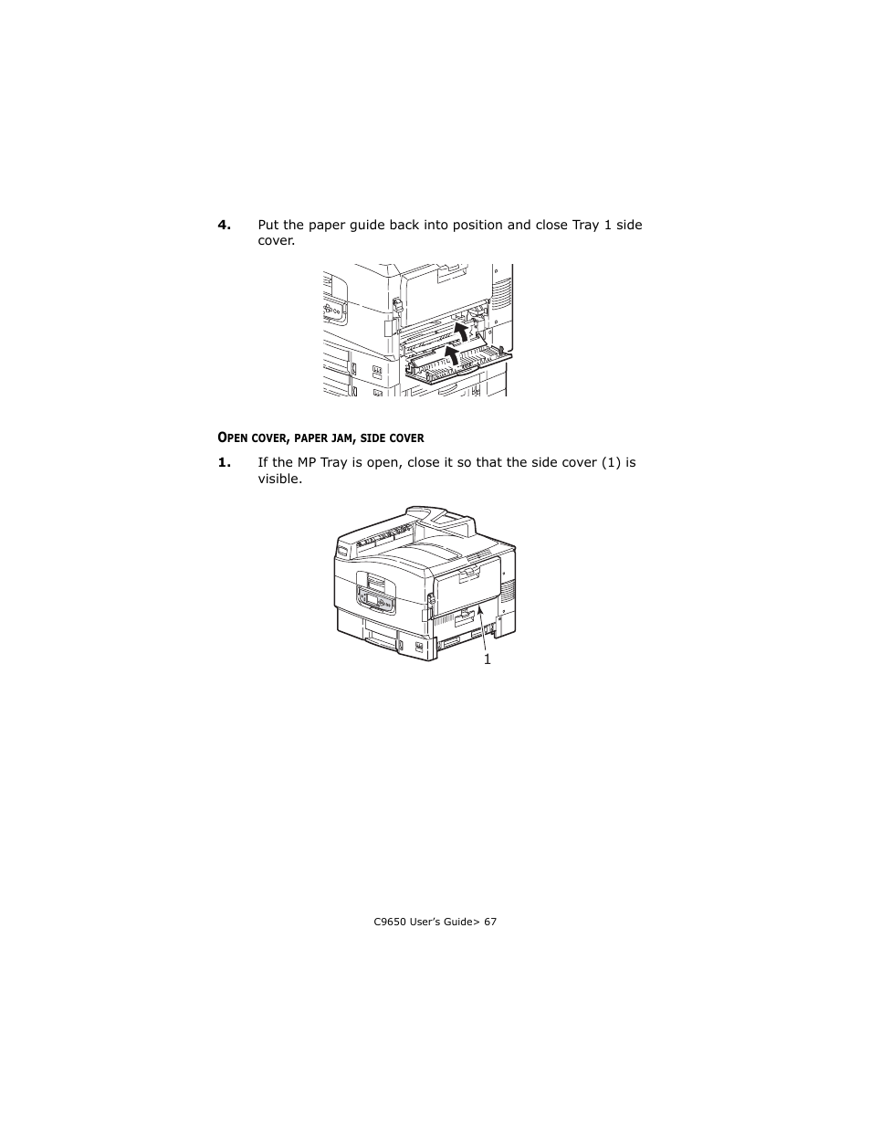 Open cover, paper jam, side cover | Oki C 9650dn User Manual | Page 67 / 126