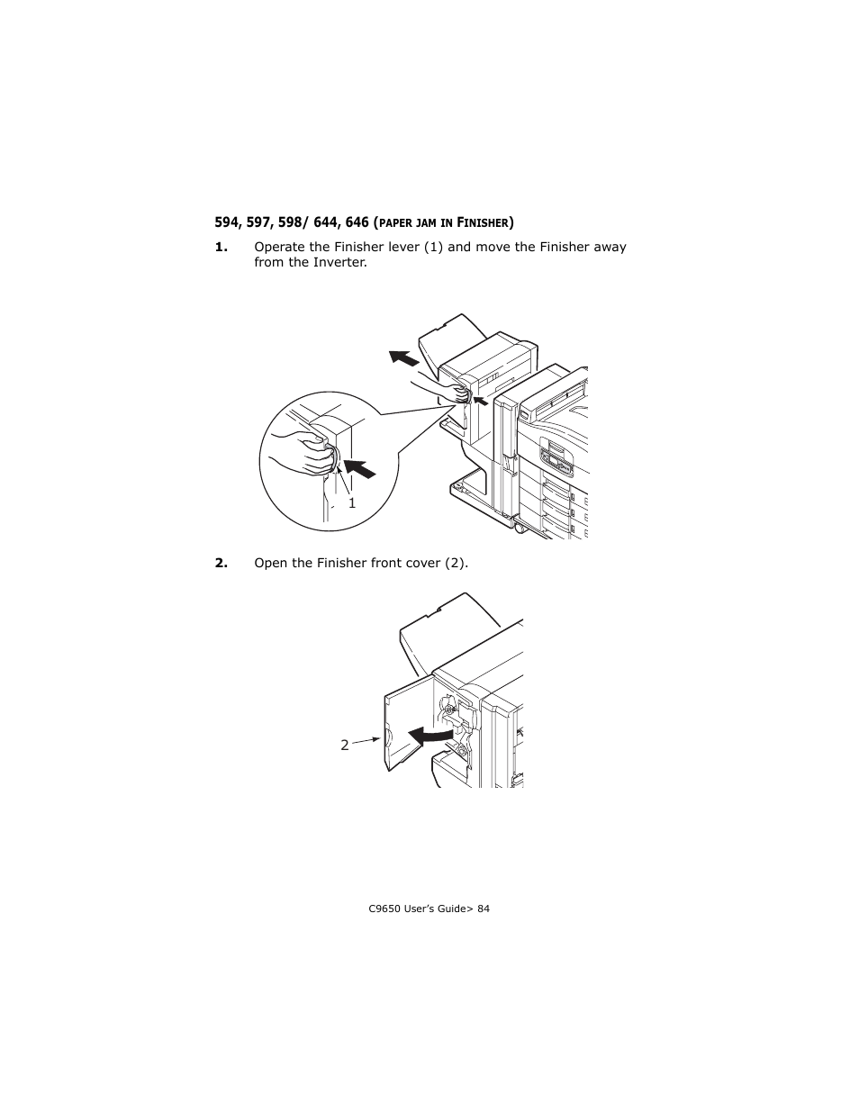 594, 597, 598/ 644, 646 (paper jam in finisher), 594, 597, 598/ 644, 646 (paper jam in finisher) 84 | Oki C 9650dn User Manual | Page 84 / 126