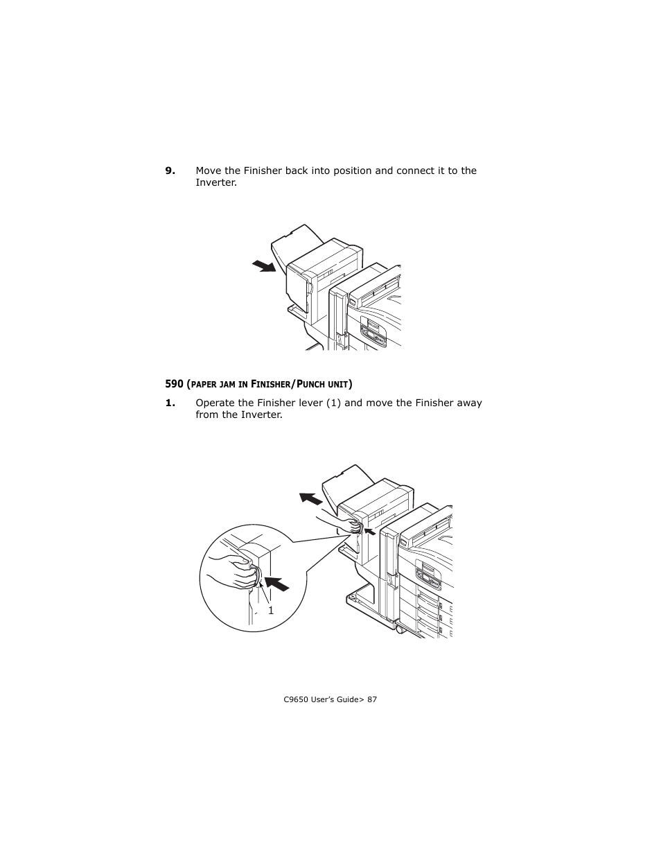 590 (paper jam in finisher/punch unit) | Oki C 9650dn User Manual | Page 87 / 126