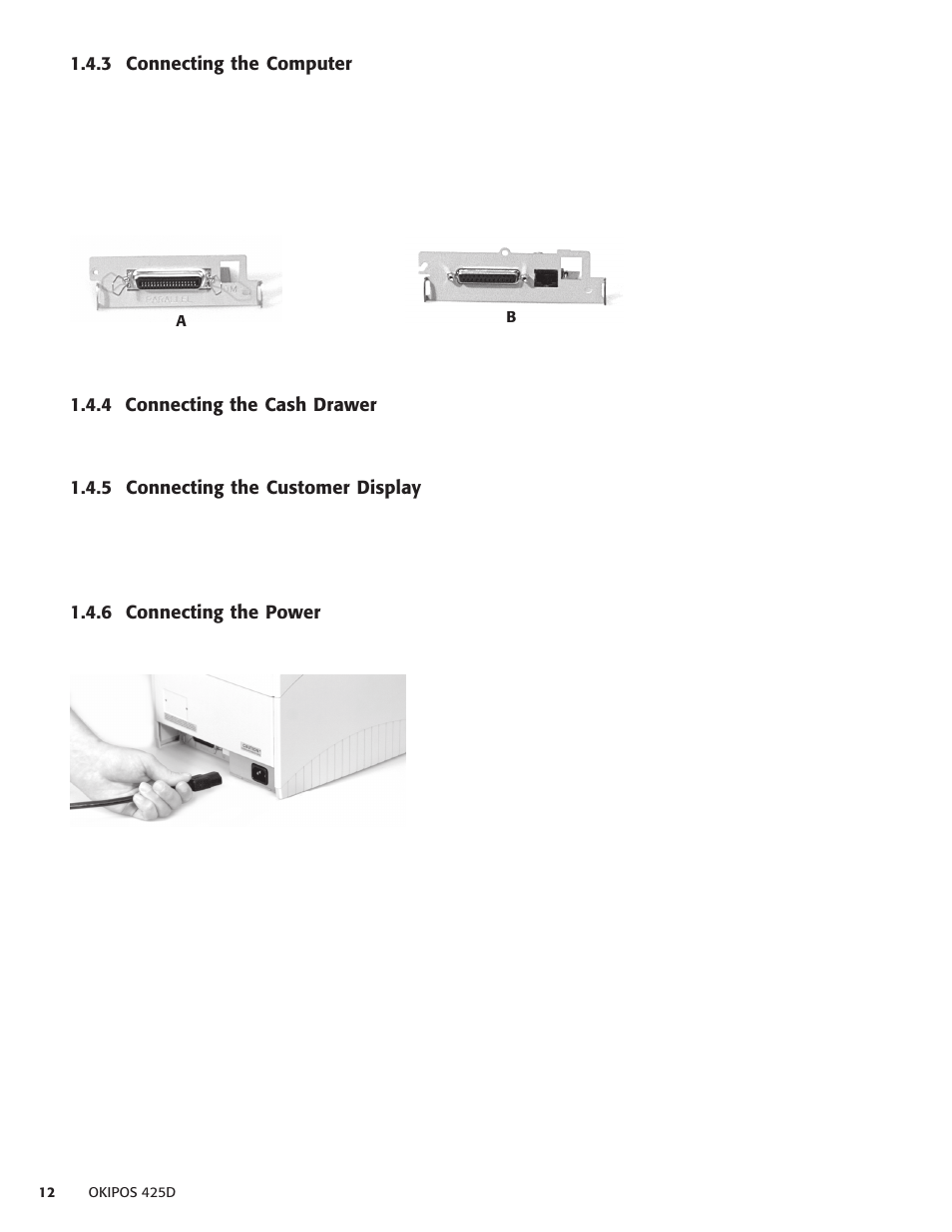3 connecting the computer, 4 connecting the cash drawer, 5 connecting the customer display | 6 connecting the power | Oki POS 425D User Manual | Page 12 / 137