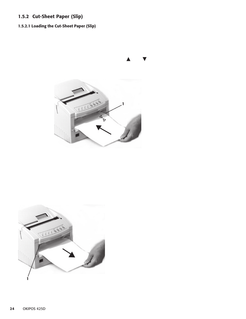 2 cut-sheet paper (slip), 1 loading the cut-sheet paper (slip) | Oki POS 425D User Manual | Page 24 / 137