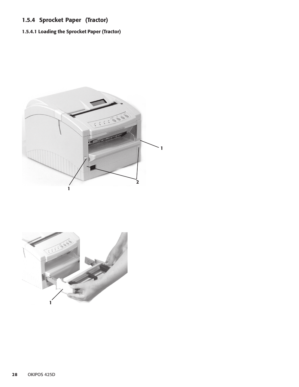 4 sprocket paper (tractor), 1 loading the sprocket paper (tractor) | Oki POS 425D User Manual | Page 28 / 137