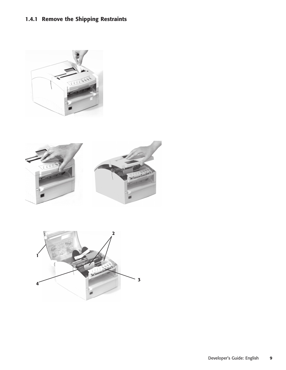 1 remove the shipping restraints | Oki POS 425D User Manual | Page 9 / 137