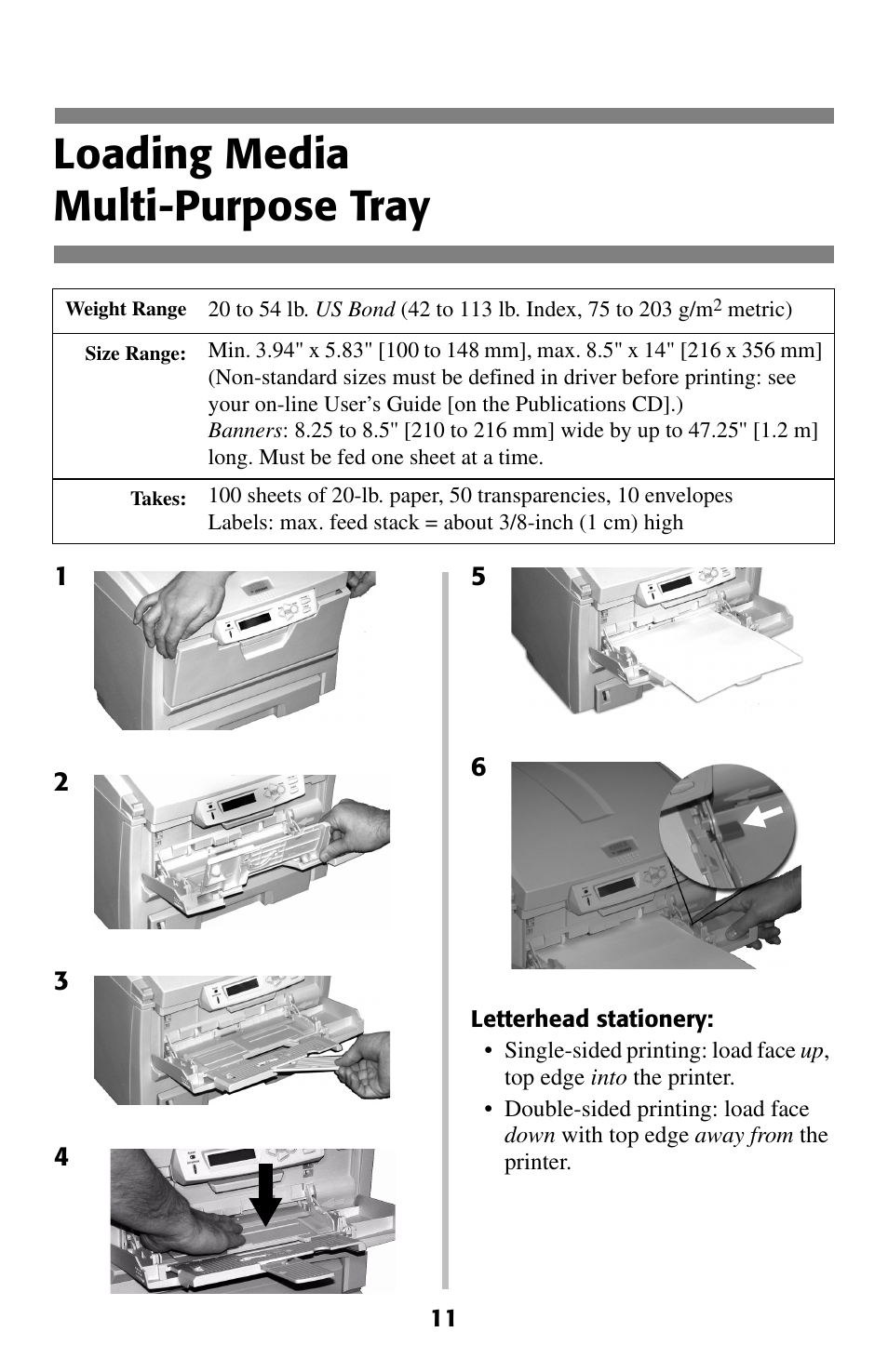 Multi-purpose tray, Loading media multi-purpose tray | Oki C 5200ne User Manual | Page 12 / 41